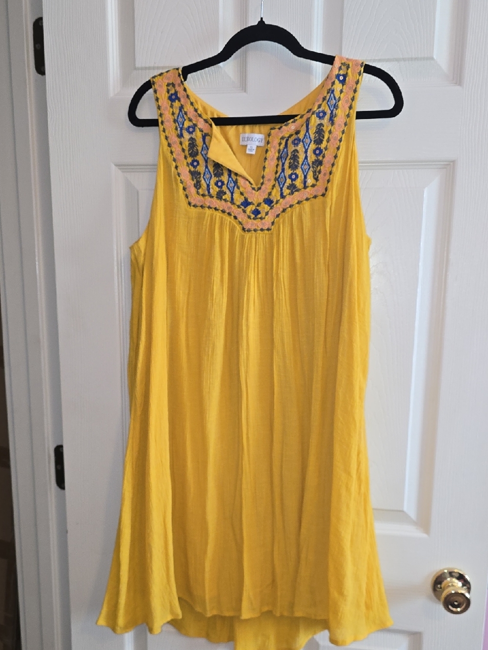 Luxology Yellow‎ Sleeveless Embroidered Yoke Mini Dress
